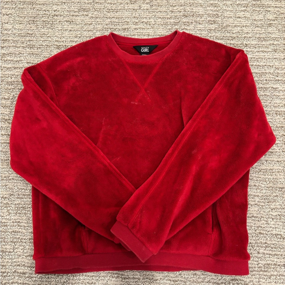 ATHLETA Girl Red Velour Long Sleeve Shirt Size L (12)